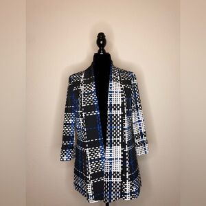 Kasper Plaid Blazer in Black, Blue, and White